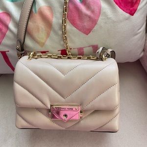Michael Kors small nude pink leather handbag with chain strap - beige nude pink
